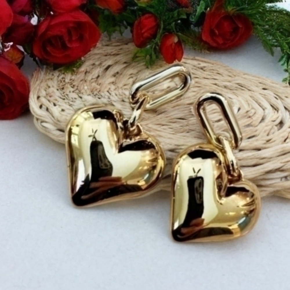 BOSTON PROPER CHAIN HEART DROP EARRINGS